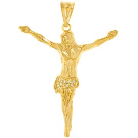 LIFETIME JEWELRY Cross Necklace, Jesus Pendant, 24K Gold over Bronze with Cubic Zirconia (with or without Chain) (Gold Pendant Only)