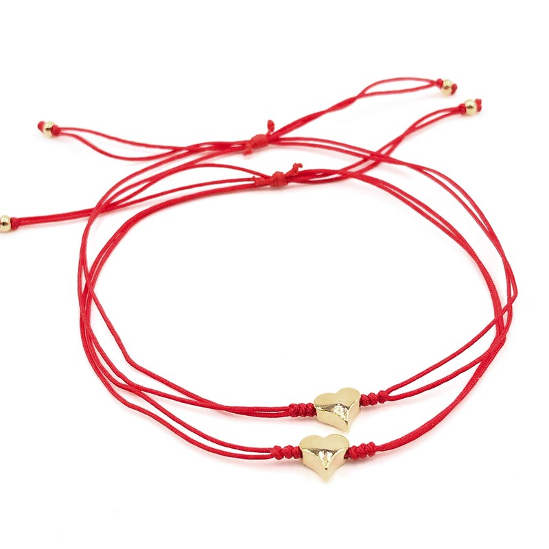 Sisters Bracelet Hearts Connected Adjustable Thread - Set of 2