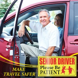 Tallew 4 Pieces Elderly Driver Car Magnet Reflective Senior Driver Magnet Signs for Car Old People Gag Gifts Please Be Patient Yellow Sign Magnetic Bumper Sticker for Grandma and Grandpa