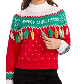 Tipsy Elves Women's Christmas Merry Christmas Tassel Turtleneck Cropped Sweater Size Medium