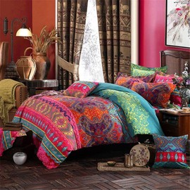ABREEZE 3Pcs Bohemia Retro Bedding Ethnic Vintage Floral Duvet Cover Boho Bedding 100% Brushed Cotton Bedding Sets Damask Paisley Coloful Mandala Down Comforter Cover,Full
