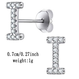 S925 Silver Stud Earring for Women Girl.Initial Letter A-Z Earrings Diamond-Accented Hypoallergenic Jewellery Gift (I)