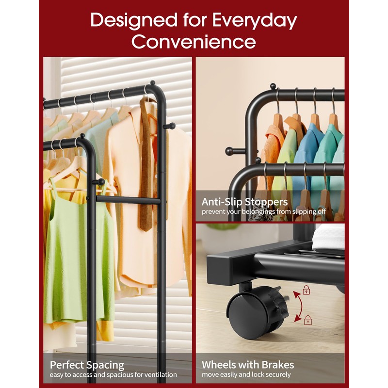 Sakugi Clothes Rack - Double Rods Clothing Rack with Mesh
