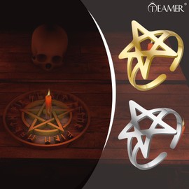 TEAMER Vergrößerbarer Pentagramm-Ring Edelstahl Pentagramm Anhänger Wiccan Amulett-Schmuck für Frauen Männer (Silber)