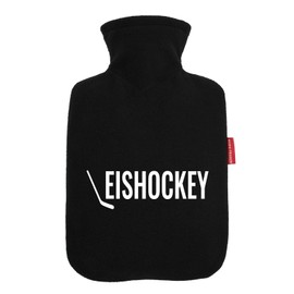 Huuraa Wärmflasche Eishockey Hockey Geschenk 1,8 Liter Black Classic Veloursbezug Eishockey Präsent