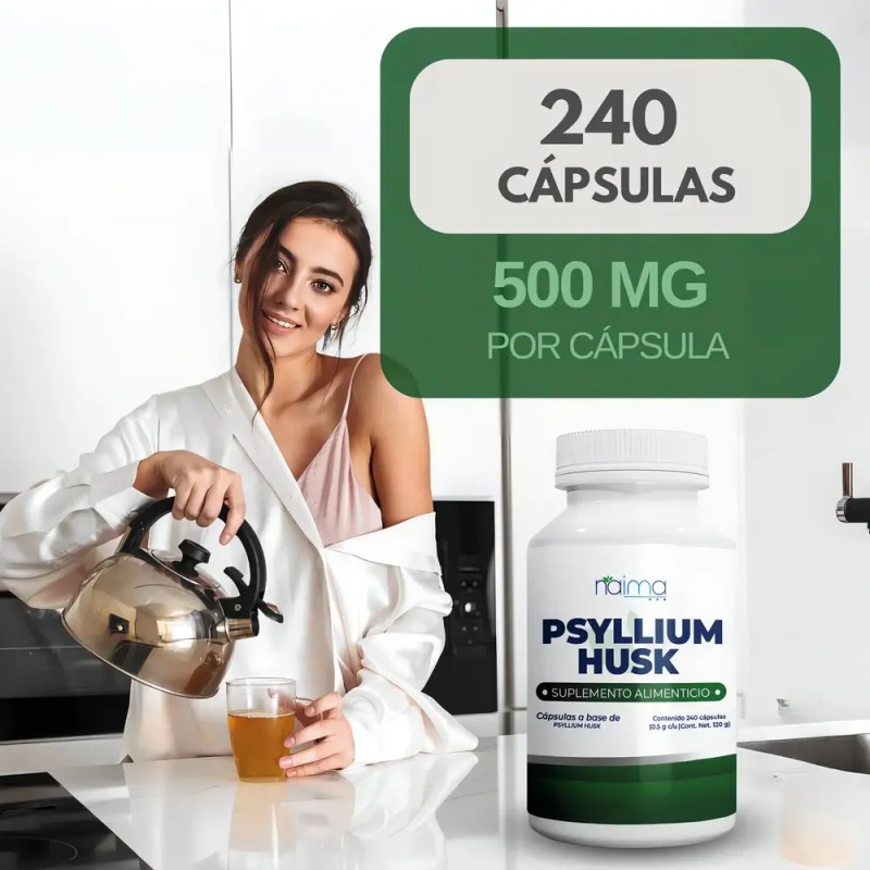 Psyllium Husk 500mg Naíma 240 Cápsulas Suplemento Fibra Digestiva