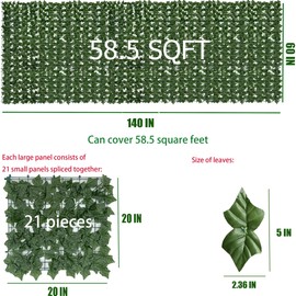 DOPGIB Artificial Ivy Privacy Fence Screen,140" by 60" (58.5 SQFT) UV-Anti Faux Hedge Fence and Fake Ivy Vine Leaf Wall Panels for Indoor&Outdoor Green Backdrop, Garden Greenery Decor