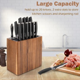 RedCall Acacia Wood Knife Holder Block,Large Universal Knife Block without knives,Wooden Kitchen Knife Block for Countertop,Knife Holder Organizer with Slots for Scissors and Sharpening Rods Storage