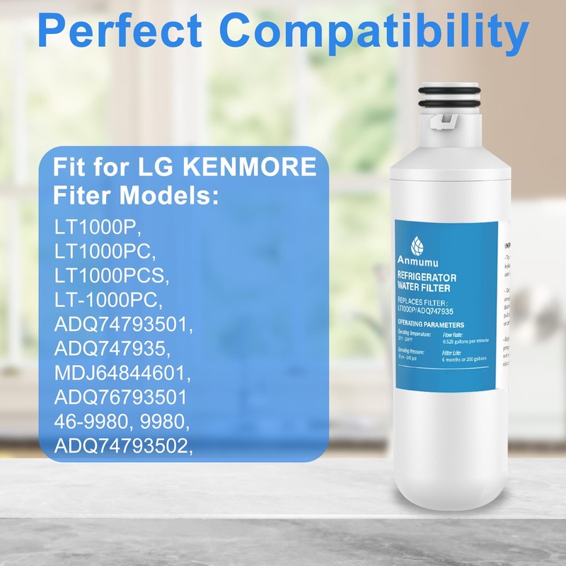 LT1000P Water Filter Replacement for LG LT1000P,LT1000PC,ADQ74793501,MDJ64844601 Refrigerator Water Filter