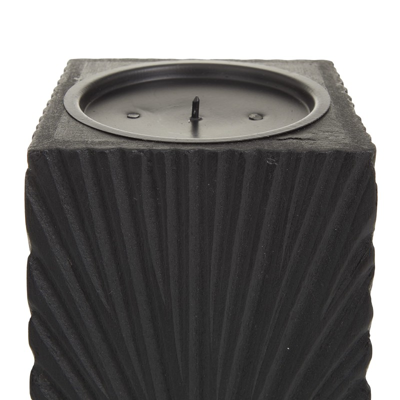 CosmoLiving by Cosmopolitan Wood Geometric Carved Pillar Candle Holder, Set