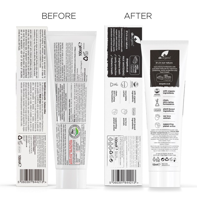 Dr Organic Activated Charcoal Toothpaste, Extra Whitening, Natural, Vegan, Cruelty-Free,