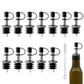Stainless Steel Bottle Pourers, Small Hole Bottle Olive Oil Spout with Rubber Dust Caps, Wine Pourers Liquor Pour Spouts for Pours Liquid, Wine, Vinegar, Most Liquor Bottles (12PC)