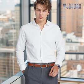 WERFORU Men Dress Belt Men Adjustable Leather Belt Men Leather Ratchet Belt-Comfort Click Belt for Men Dress and Casual（Brown-Silver,36"-4436" Waist Adjustable）