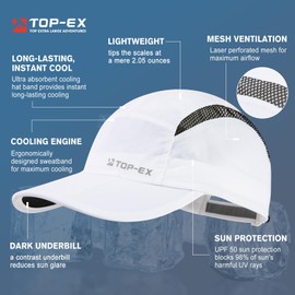 TOP-EX Foldable Running Baseball Caps for Men Women Sun Protection UV Mesh Reflective Dry Breathable Outdoors Cooling Big Head White X-Large XX-Large XL XXL
