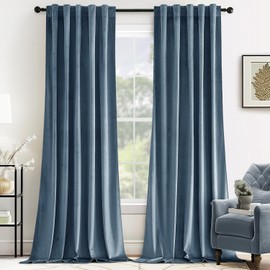 MIULEE Velvet Curtains 108 inches - Luxury Blackout Curtains for Bedroom Living Room Thermal Insulated Super Soft Window Drapes Rod Pocket & Back Tab, Stone Blue, W52 x L108 inches, 2 Panels