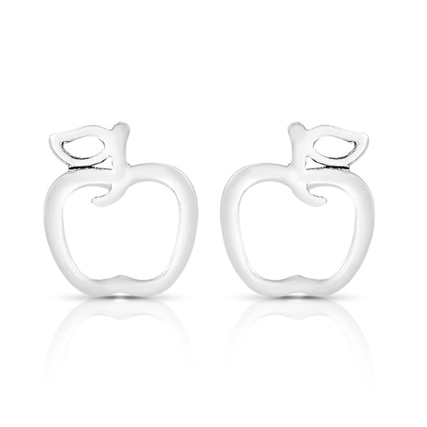 AeraVida 925 Sterling Silver Minimalist Fruit Apple Outline Stud Earrings