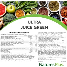 Nature's Plus Organic Ultra Juice Green Complex – Organic Vitamins, Superfoods, Probiotics, Spirulina, Chlorella, Kelp, Trace Minerals – Gluten-Free – 90 Tablets