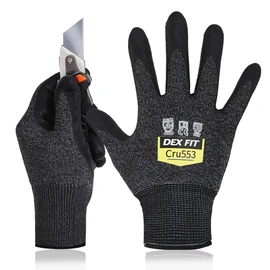 DEX FIT Level 5 Cut Resistant Gloves Cru553, 3D-Comfort Fit, Firm Grip, Thin & Lightweight, Touchscreen Compatible, Durable, Breathable, Machine Washable; Black Grey XL (10) 1 Pair