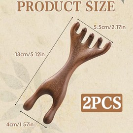 Peine Meridiano Fivetouch - Peine de terapia de sándalo, garras de masaje de madera Guas Sha, herramientas ergonómicas para cabeza, cara, ojos, nariz,