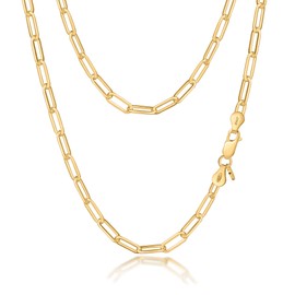 Amberta Women's Paper Clip Necklace 925 Sterling Silver, Sterling Silver