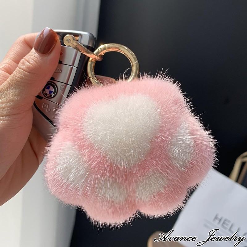 AVANCE Women's Paw Dog Cat Fur Charm Key Ring Cute