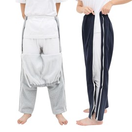 KUMUROETA Disabled Clothing,Bedridden Patients,Pants for Fracture Surgery,Open-Crotch Pants for Adults,Side Zipper Pants,Suitable for Paralyzed,Patients with Leg Casts and Limited Mobility,Blue