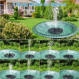 GAIZERL 3.5W Solar Fountain with 2000mAh Battery - Work On Cloudy Days - Upgrade Glass Panel Solar Bird Bath Fountain, Hummingbird Water Feature Pump with 7 Nozzles, 4 Fixed Pipes for Garden, Pool