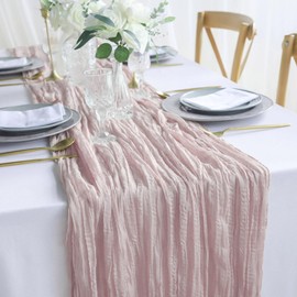 Newthinking 4 Packs Cheesecloth Table Runner, 10ft Pink Cheesecloth Table Runner, Rustic Gauze Fabric Table Runner for Wedding Table Decoration Holiday Party, 90X300CM