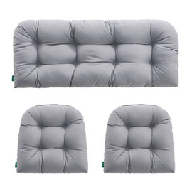 YOOZEKU Outdoor/Indoor All Weather Tufted Wicker Chair Cushions of 3 Pieces, 1 Loveseat and 2 U-Shape Waterproof Cushions for Patio Furniture,Wicker Loveseat,Bench-Grey
