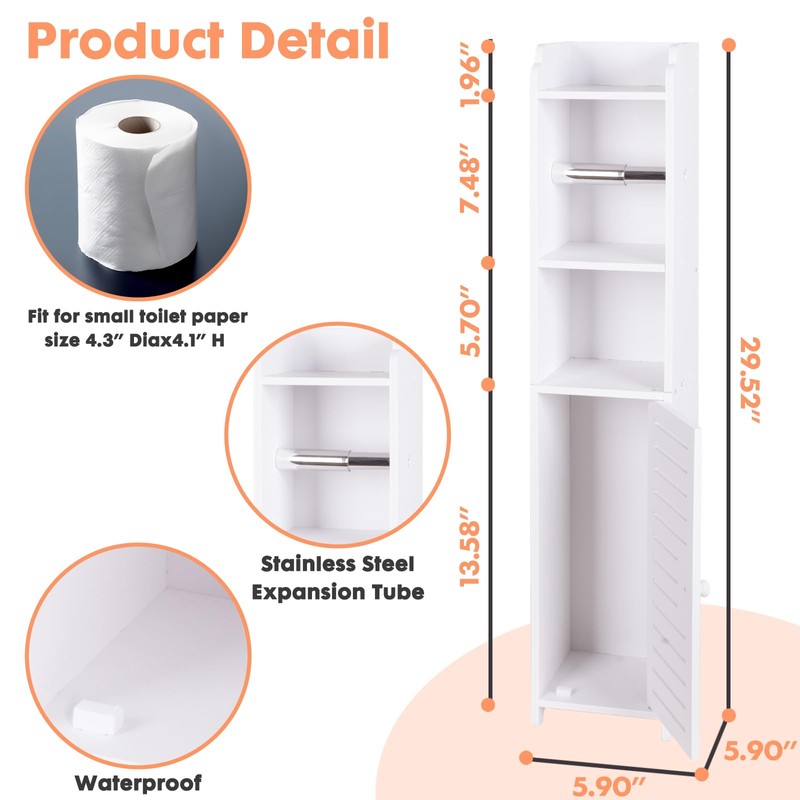 ShellKingdom Toilet Paper Holder Stand with Rods, Small Bathroom Storage