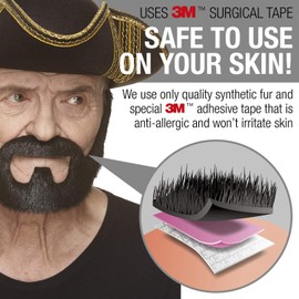 Mustaches Self Adhesive Fake Beard, Novelty, On Bail False Facial, Costume Accessory for Adults, Black Lustrous Color