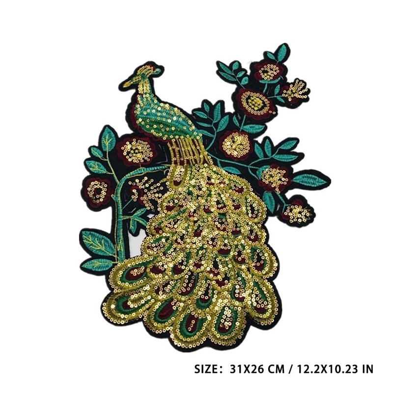 Sequin peacock flower Embroidered Applique Patch for Clothing, DIY Jackets,