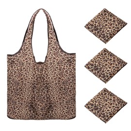 ZMDMAH Pack of 3 Shopping Bags, 47 x 35 cm Large Lightweight Washable Foldable Leopard Environmentally Friendly Reusable Bag for Men Women Shopping Bag for Daily Shopping Travel Storage