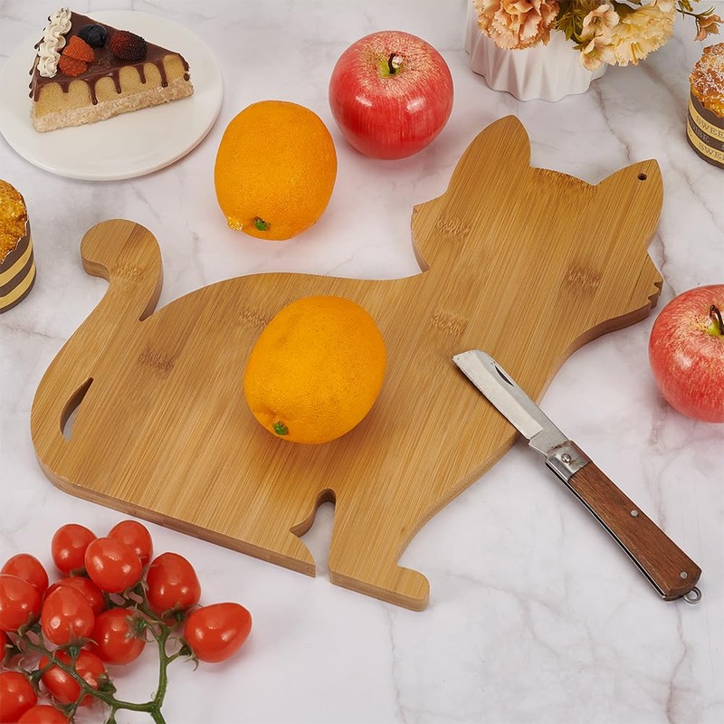 FINGERINSPIRE Cat Shaped Charcuterie Board 11x11.3x0.59inch Cat Wood Cutting Board