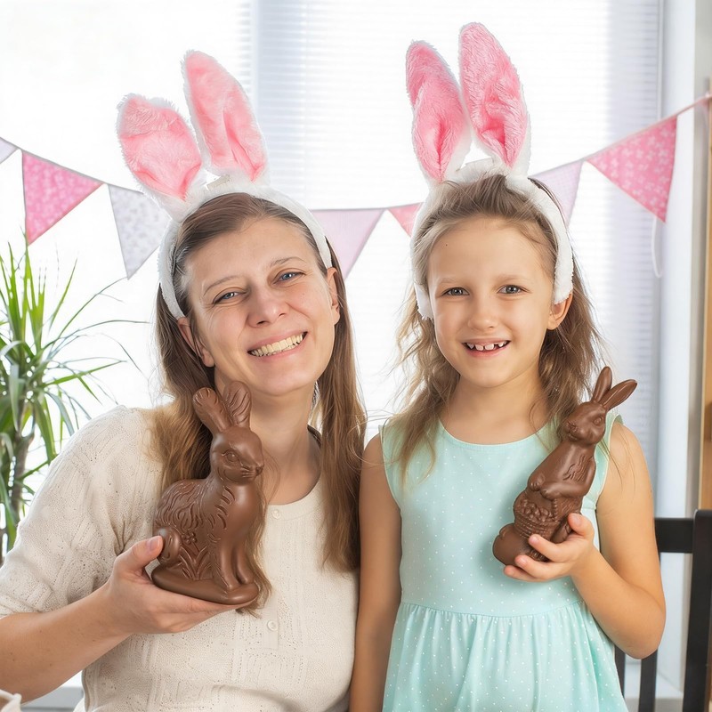RattanView 2 Pcs Easter Chocolate Bunny Decor Figurines Brown Resin