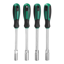 HARFINGTON 4pcs Metric Nut Driver 11mm 12mm 13mm 14mm Dia 150mm Round Shank CR-V 6 Point Hex Hexagon Socket Wrench Screwdriver with Non-Slip Handle for Tightening and Loosening Fasteners