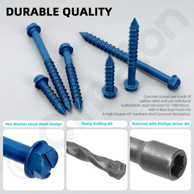 Cimeton 52PCS 1/4” x 1-1/4” Blue Slotted Hex Washer Head