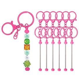 PATIKIL 6 Pcs Beadable Keychains Bars, Metal Beaded Keychain Blanks Bulk Making Supplies Kit with Lobster Hook for Pendant DIY Art Crafts, Rose Red