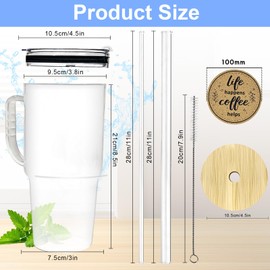 ONEHAUS Glass Tumbler with Straws and Lids, 40oz Large Glass Coffee Tumbler with Handle, Clear Water Bottle for Car, Camping, Travel, and Outdoor Activities