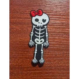 Cute Skeleton Girl With Hair Bowtie Goth Punk Patch Embroidered Iron On 3.5x1.5"