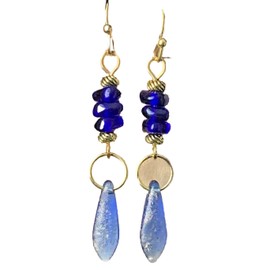 Gold, Cobalt Blue and Blue Luster Teardrop Earrings. Jewelry Earrings for Women #3298FE306