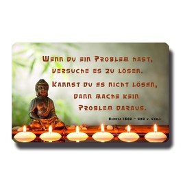 'Problem Solving Magnetic Buddha – Poesie – 8 x 6 cm – Metal Sign with Magnet for Fridge/Magnet Board/Pin Board/Noticeboard/Whiteboard – With GUMA Magnets
