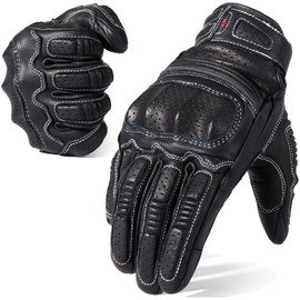 WTACTFUL Premium Vintage Genuine Leather Motorcycle Gloves Damping Touchscreen Full Finger Gloves for Cross-Country ATV Bike Motorbike Autobike Racing Scooter Autocycle Riding Men Women Black M