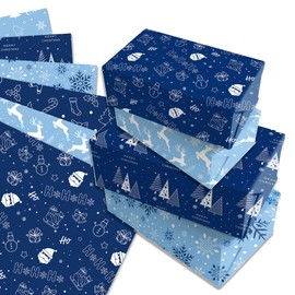 12 Sheets of Christmas Wrapping Paper, Dark Blue, Double-Sided Printed Wrapping Paper, Birthday, 6 Types of Wrapping Paper Sheets for Children, Holiday, Birthday Wrapping Paper, 50 x 68 cm