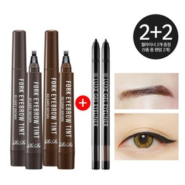Lire Rire Fork Tattoo Eyebrow 2pcs + Gel Eyeliner 2pcs - 08)Fork_Dark Brown+Light Brown+Pencil 2 / 리르 포크 타투아이브로우 2개+젤 아이라이너 2개 - 08)포크_다크브라운+라이트브라운+펜슬2개