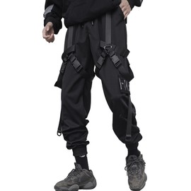 XYXIONGMAO Men's Tactical Cargo Pants Unisex Black Streetwear Harem Hip Hop Goth Track Functional Streamer Trousers