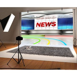 Leyiyi 5x3ft News Broadcast Hall Backdrop Microphone TV Show Record Recetation Desk Program Front Table Advertising Billboard Photo Background Business Study Portrait Studio Prop Vinyl Wallpaper