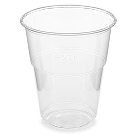 VEPATIM 50 Drinking Cups Clear 300 ml 0.3 L Measuring Line Compostable Plastic PLA Diameter 84 mm