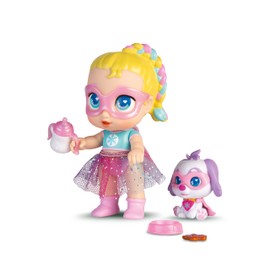 Super Cute Glitzy Cool Mini Doll with Puppy - Regi and Snowball, 12 cm Moving Doll with Puppy, Superhero Costumes and Accessories, Suitable for Ages 4 and Up