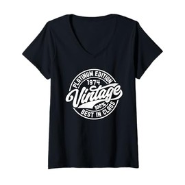 Womens Born in 1974 Platinum Edition Simple Vintage Birthday Gifts V-Neck T-Shirt